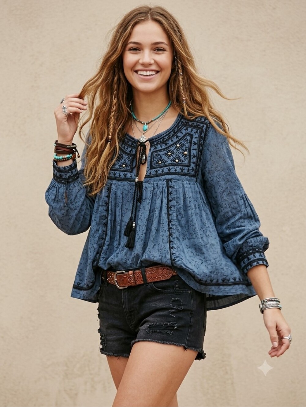 Free People Twilight Folk Jacket Blue Top Cover Size S Small